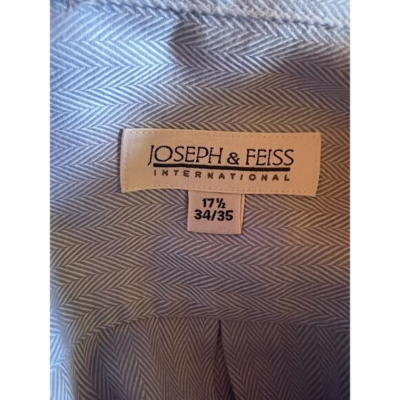Joseph & Feiss 17 1/2 Mens Blue White Chevron Pattern Button Dress Shirt - Picture 5 of 8